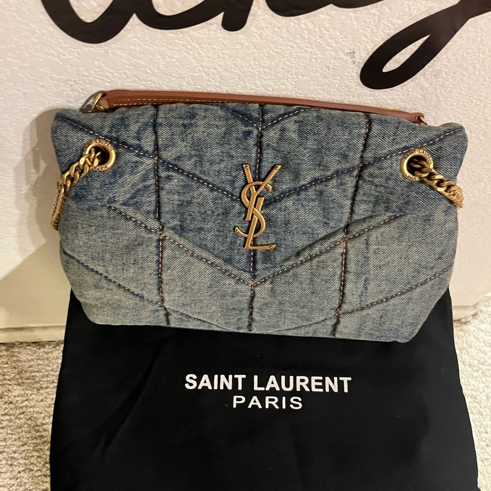 Saint Laurent Blue and Brown Quilted Shoulder Bag